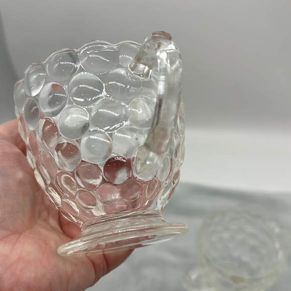 Anchor Hocking Vintage Bubble Pattern Clear Glass-Sugar Bowl & Creamer - Picture 10 of 10